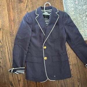 Jcrew Linen Navy Blazer with White Trim and Gold Buttons